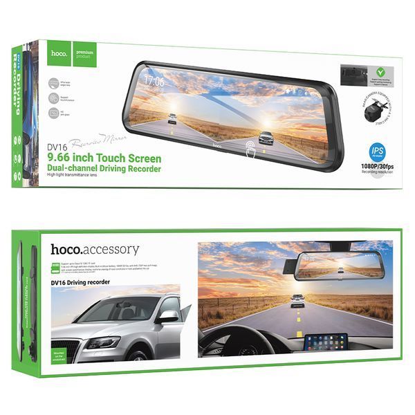 Видеорегистратор HOCO DV16 9.66-inch streaming media driving recorder(dual-channel with rear camera) Black 759513839 фото