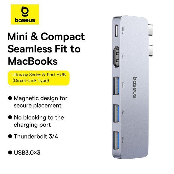 USB-хаб Baseus UltraJoy Series 5-Port HUB Space Grey (USB-C*2 to USB-C 40Gbps*1+HDMI 4K@30Hz*1+USB3.0*3） 849464016 фото