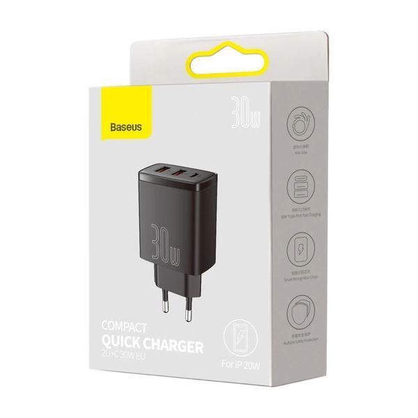 Сетевое зарядное устройство Baseus Compact Quick Charger 2U+C 30W EU Black 123782572 фото