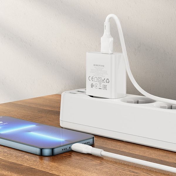 Сетевое зарядное устройство с кабелем BOROFONE BA74A Aspirer single port charger set(iP) White 106895119 фото