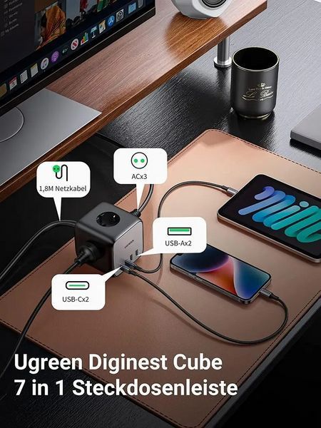 Мережевий зарядний пристрій UGREEN CD268 65W DigiNest Cube (2C2A) (UGR-60113) 928678635 фото
