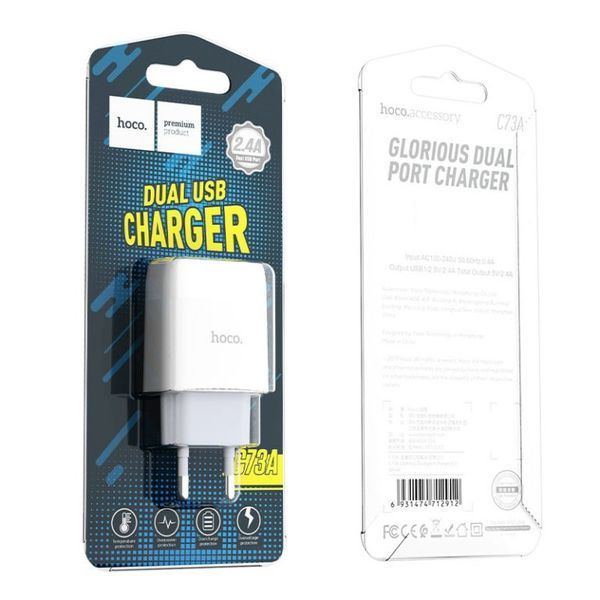 Мережевий зарядний пристрій HOCO C73A Glorious dual port charger 12W White 230312849 фото