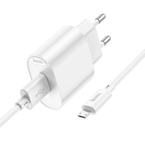 Мережевий зарядний пристрій з кабелем HOCO C109A(10.5W) Fighter single port charger set(Micro) White 311095008 фото