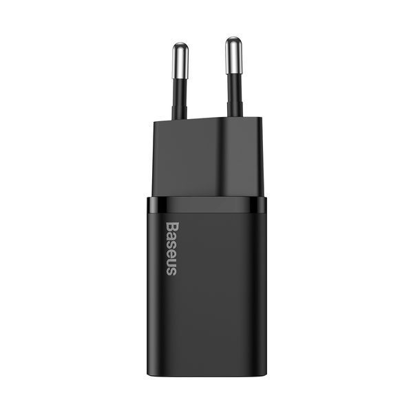 Сетевое зарядное устройство с кабелем Baseus Super Si Quick Charger 1C 25W EU Sets Black（With Mini White Cable C to C 3A 1m Black） 898095582 фото