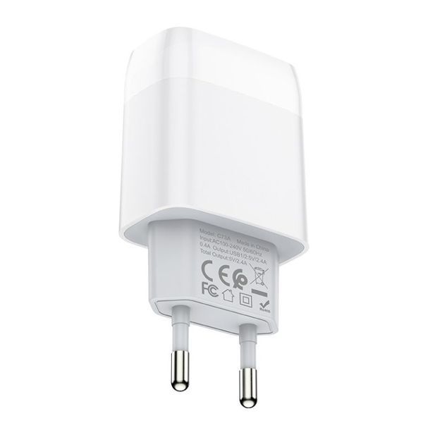 Мережевий зарядний пристрій HOCO C73A Glorious dual port charger 12W White 230312849 фото