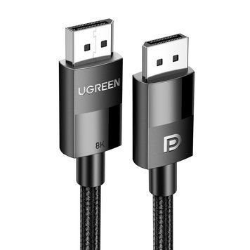 Кабель UGREEN DP114 DP Male to Male DP1.4 8K Round Cable ABS Shell Braid 1.5m (Black) (UGR-80391) 835520271 фото
