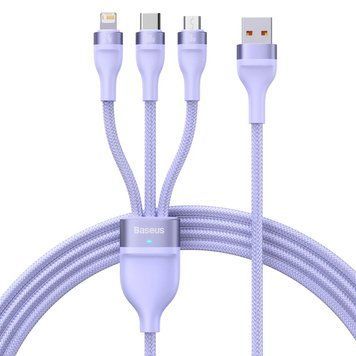 Кабель Baseus Flash Series Ⅱ One-for-three Fast Charging Data Cable USB to M+L+C 100W 1.2m Purple 625835747 фото