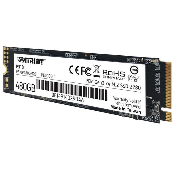 Накопитель SSD M.2 Patriot P310 480GB NVMe 2280 PCIe 3.0x4 3D NAND TLC 144224868 фото