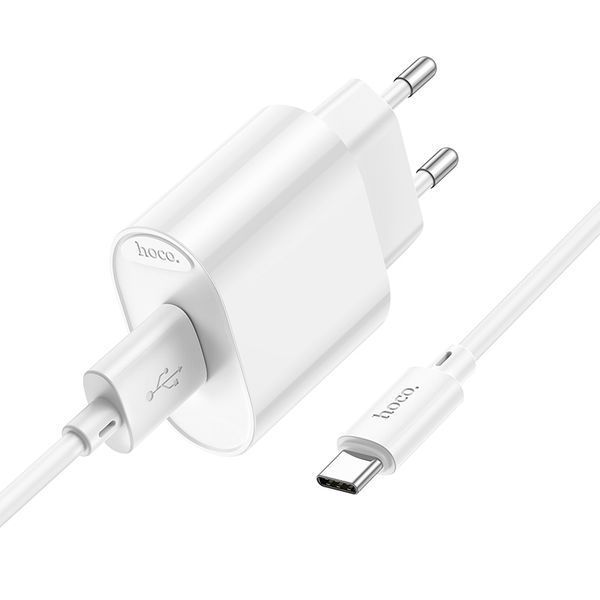 Мережевий зарядний пристрій з кабелем HOCO C109A(10.5W) Fighter single port charger set(Type-C) White 145688695 фото