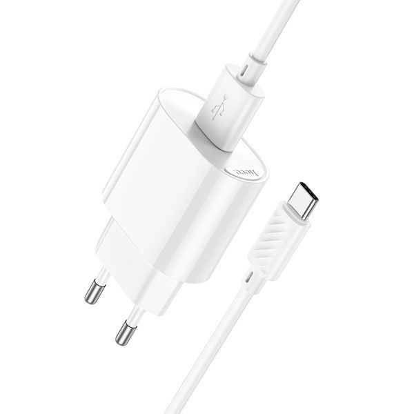 Мережевий зарядний пристрій з кабелем HOCO C109A(10.5W) Fighter single port charger set(Type-C) White 145688695 фото