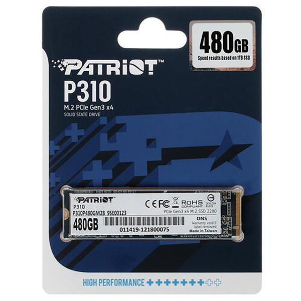 Накопитель SSD M.2 Patriot P310 480GB NVMe 2280 PCIe 3.0x4 3D NAND TLC 144224868 фото