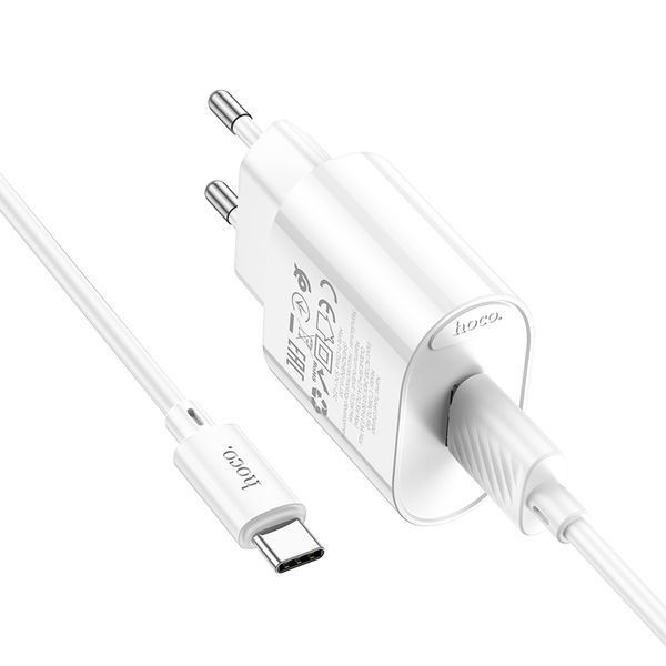 Мережевий зарядний пристрій з кабелем HOCO C109A(10.5W) Fighter single port charger set(Type-C) White 145688695 фото
