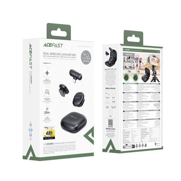 Бездротова мікрофонна система ACEFAST R1 dual-mic (Type-C) Black 938217584 фото