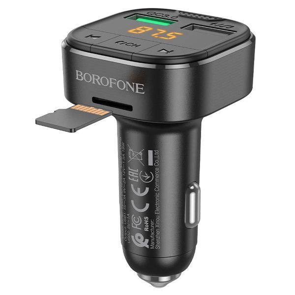 АЗП з FM-модулятором BOROFONE BC43 Flash QC3.0 car BT FM transmitter 18W Black 807064879 фото