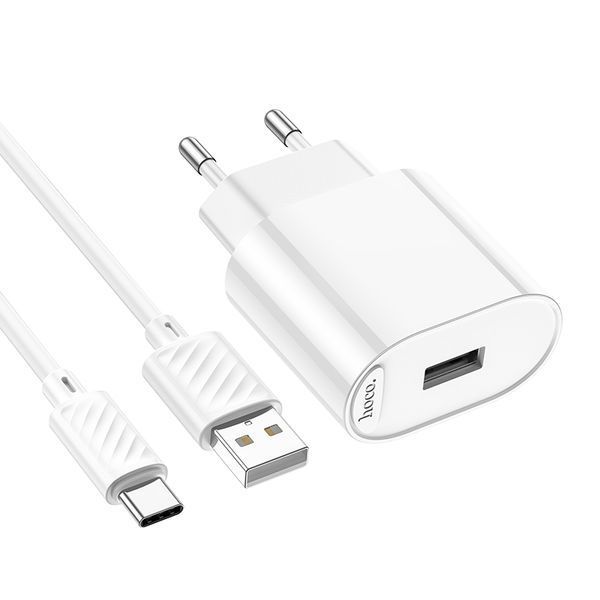 Мережевий зарядний пристрій з кабелем HOCO C109A(10.5W) Fighter single port charger set(Type-C) White 145688695 фото