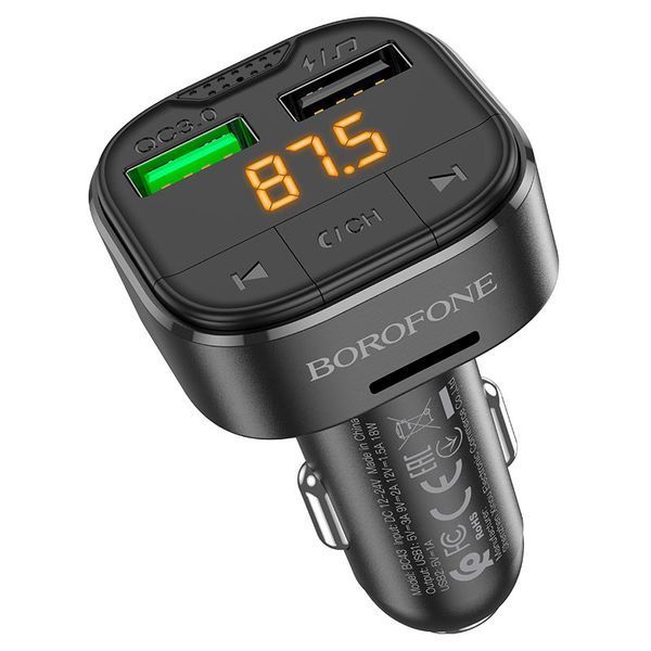 АЗП з FM-модулятором BOROFONE BC43 Flash QC3.0 car BT FM transmitter 18W Black 807064879 фото