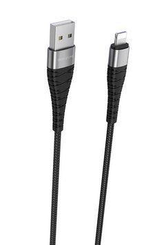 Кабель BOROFONE BX32 USB to iP 2.4A, 1m, nylon, aluminum+TPE connectors, Black 507555688 фото
