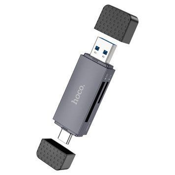 Кардрідер HOCO HB45 Spirit 2-in-1 USB/Type-C 3.0 card reader Metal gray 221941023 фото