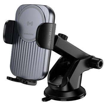 Автодержатель для телефона с БЗУ BOROFONE BH222 Leading push-type wireless fast charging car holder(center console) Black 190207377 фото
