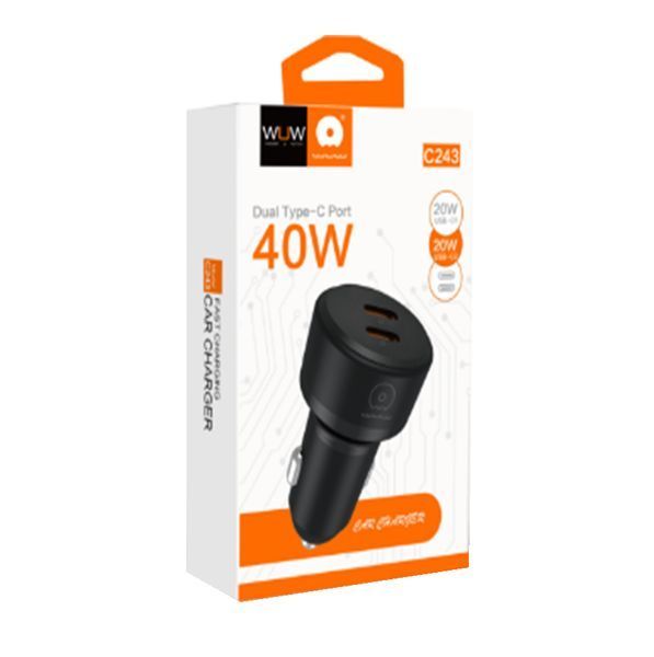 Автомобільний зарядний пристрій WUW-C243 PD20W+ PD20W black 324807949 фото