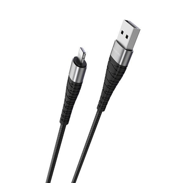 Кабель BOROFONE BX32 USB to iP 2.4A, 1m, nylon, aluminum+TPE connectors, Black 507555688 фото