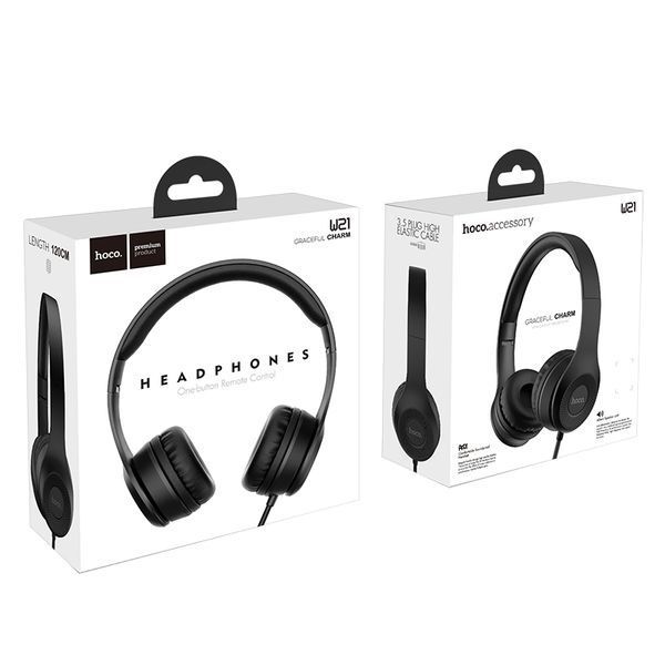 Проводные наушники HOCO W21 Graceful charm wire control headphones Black 245623510 фото
