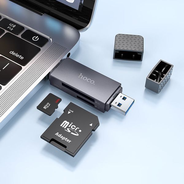 Кардридер HOCO HB45 Spirit 2-in-1 USB/Type-C 3.0 card reader Metal gray 221941023 фото