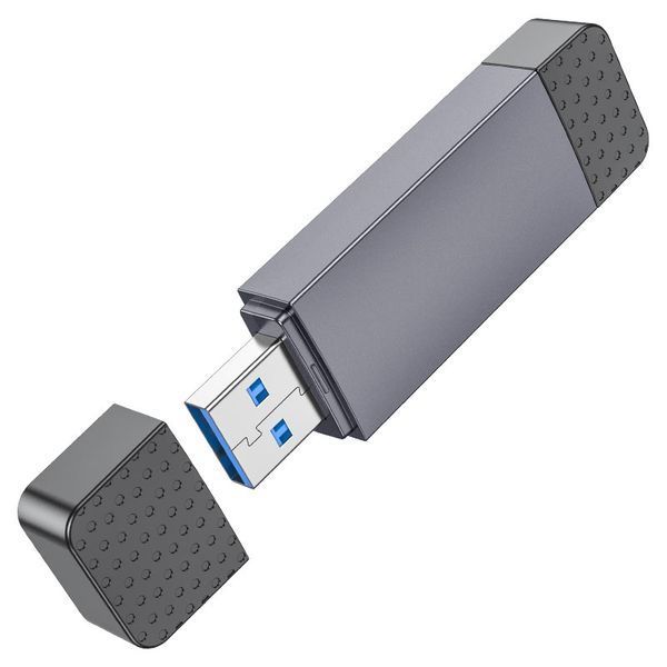 Кардридер HOCO HB45 Spirit 2-in-1 USB/Type-C 3.0 card reader Metal gray 221941023 фото