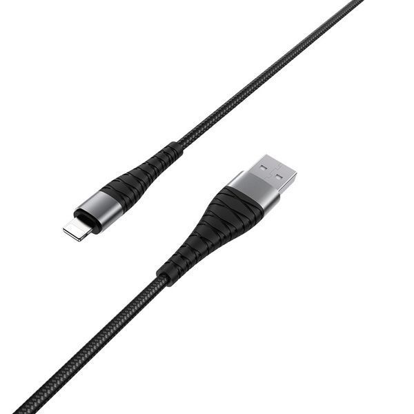 Кабель BOROFONE BX32 USB to iP 2.4A, 1m, nylon, aluminum+TPE connectors, Black 507555688 фото