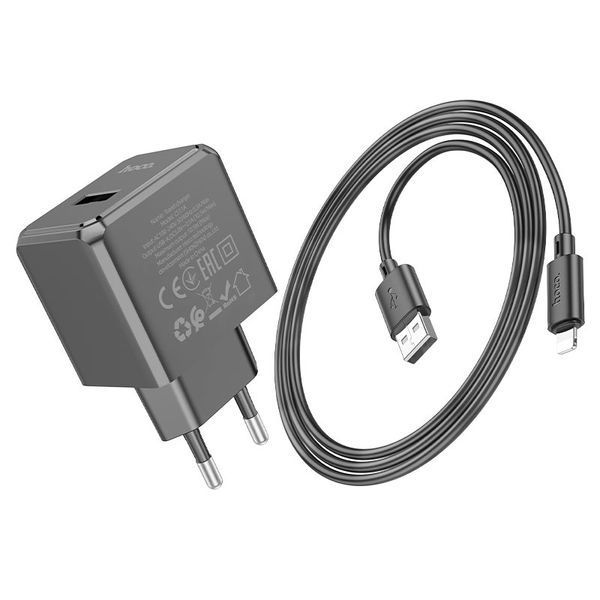 Мережевий зарядний пристрій з кабелем HOCO CS11A Ocean single port charger set(Micro) 10.5W Black 378315552 фото