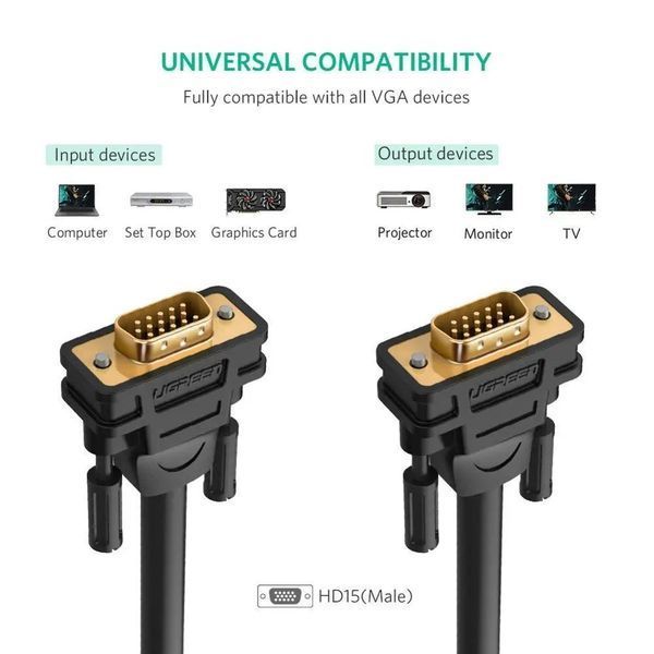 Кабель UGREEN VG101 VGA Male to Male Cable 1m (Black)(UGR-11673) 554575666 фото