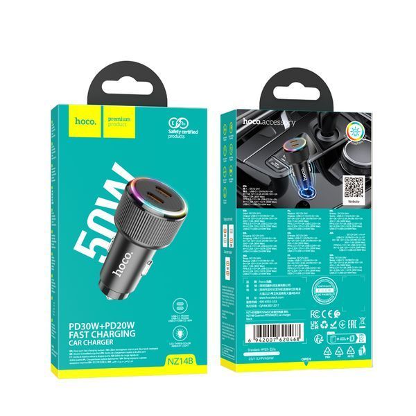 Автомобільний зарядний пристрій HOCO NZ14B Guerrero PD50W(2C) car charger Black 349391623 фото