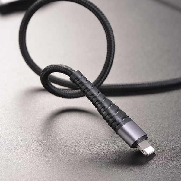 Кабель BOROFONE BX32 USB to iP 2.4A, 1m, nylon, aluminum+TPE connectors, Black 507555688 фото