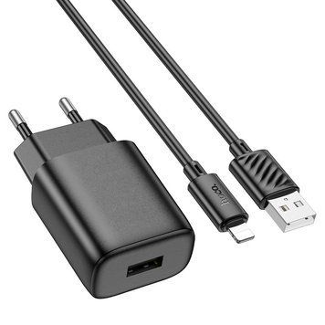 Мережевий зарядний пристрій з кабелем HOCO C134A Solid single-port charger set (iP) (EU) Black 115366451 фото