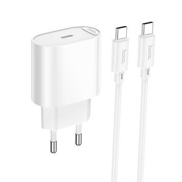 Мережевий зарядний пристрій з кабелем HOCO C109A(PD20W) Fighter single port PD20W charger set(C to C) White 750281882 фото
