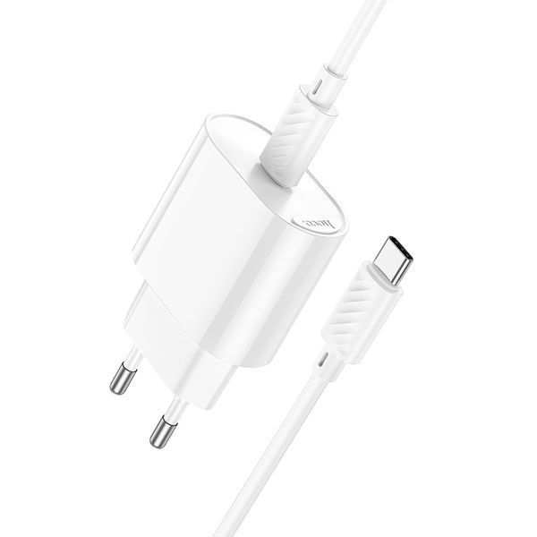 Мережевий зарядний пристрій з кабелем HOCO C109A(PD20W) Fighter single port PD20W charger set(C to C) White 750281882 фото