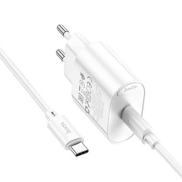 Мережевий зарядний пристрій з кабелем HOCO C109A(PD20W) Fighter single port PD20W charger set(C to C) White 750281882 фото