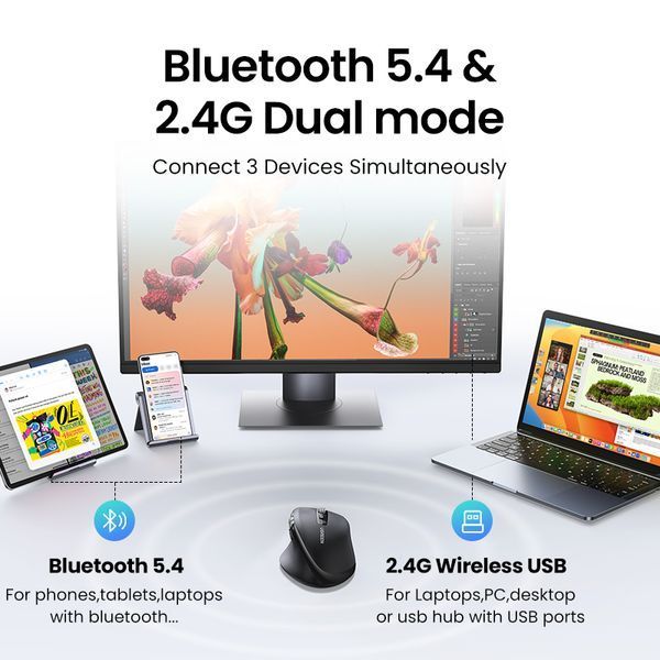 Манипулятор мышь беспроводная UGREEN M751 Multi-mode Wireless Mouse Black 587106675 фото
