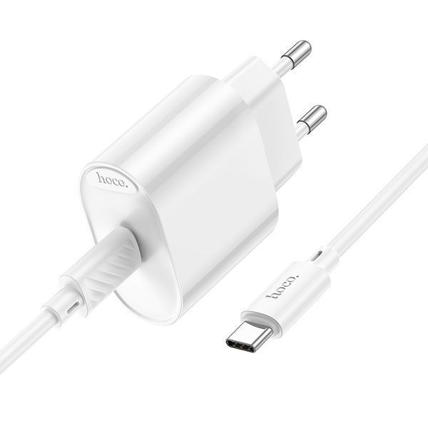 Мережевий зарядний пристрій з кабелем HOCO C109A(PD20W) Fighter single port PD20W charger set(C to C) White 750281882 фото