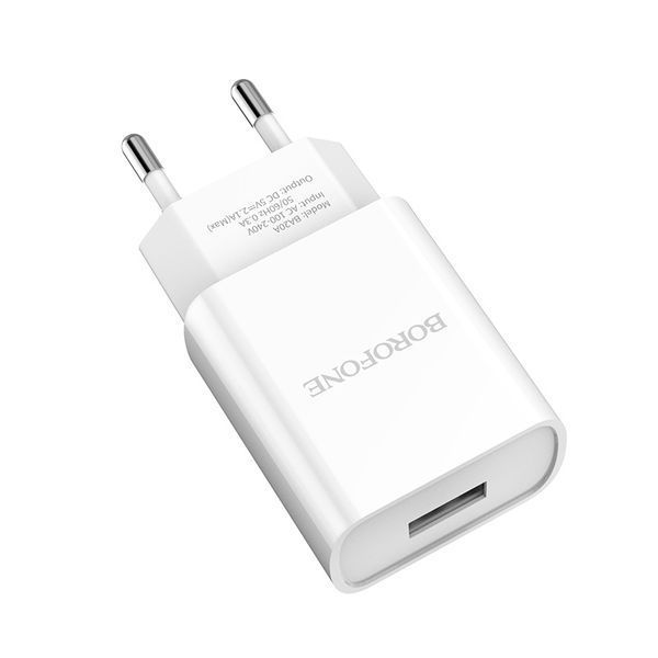 Мережевий зарядний пристрій з кабелем BOROFONE BA20A Sharp single port charger set(Type-C) 10.5W White 227292496 фото
