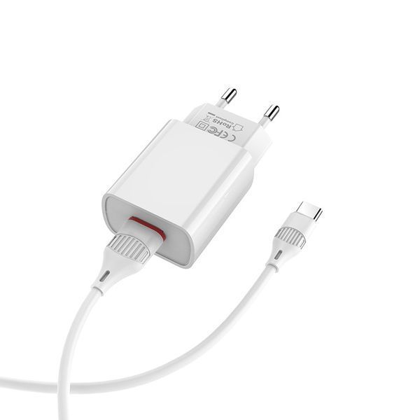 Мережевий зарядний пристрій з кабелем BOROFONE BA20A Sharp single port charger set(Type-C) 10.5W White 227292496 фото