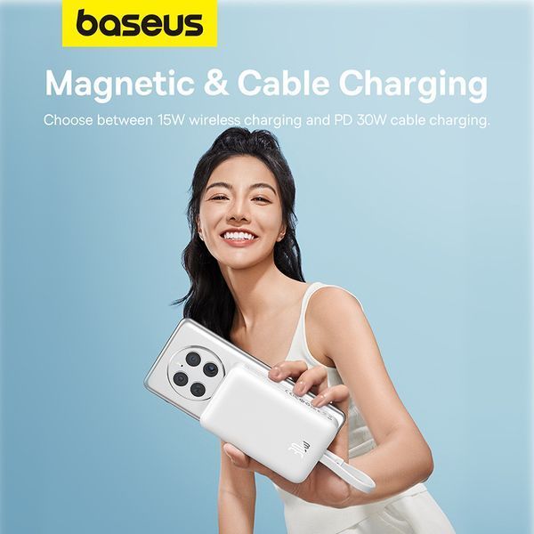 Внешний аккумулятор Baseus Magnetic Mini Wireless Fast Charge Power Bank Type-C Edition 10000mAh 30W Stellar White 255796590 фото
