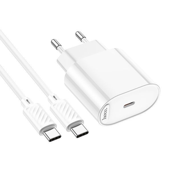 Мережевий зарядний пристрій з кабелем HOCO C109A(PD20W) Fighter single port PD20W charger set(C to C) White 750281882 фото