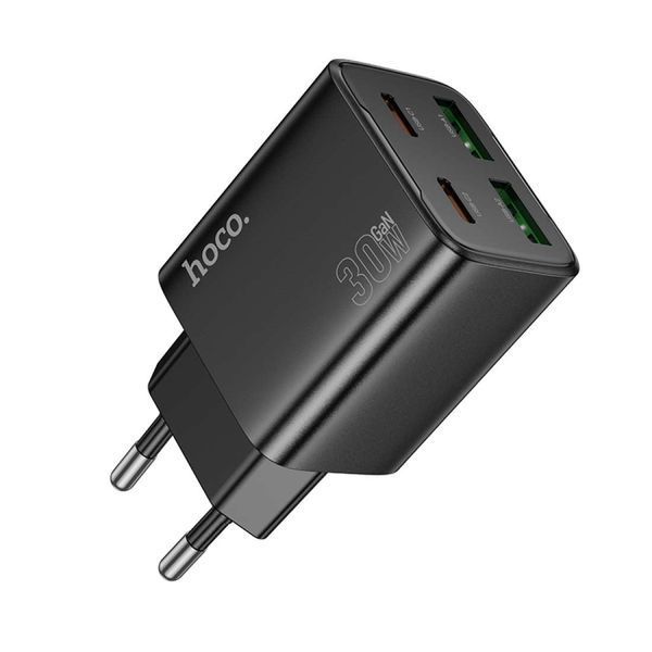 Мережевий зарядний пристрій HOCO N56 Fundador four-port PD30W(2C2A) charger(EU) Black 925098756 фото