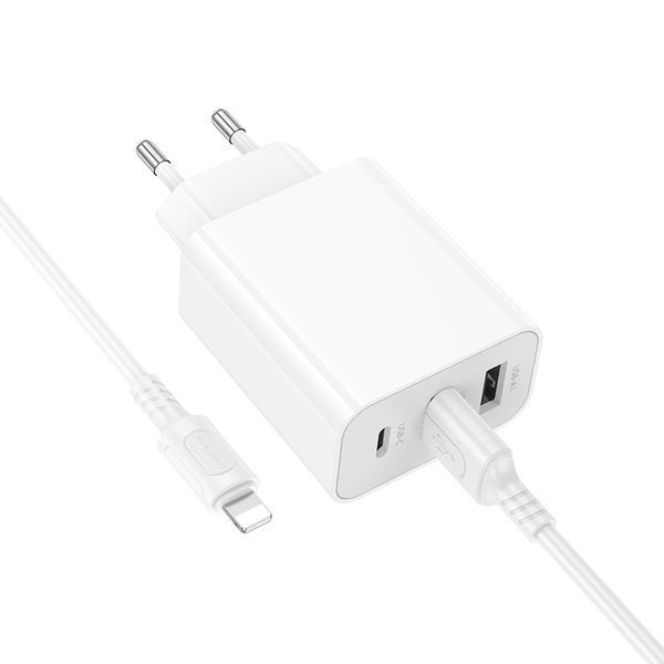 Мережевий зарядний пристрій з кабелем BOROFONE BA105A Stellar three-port charger set (iP) (EU) White 121422466 фото