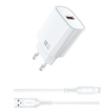 Мережевий зарядний пристрій з кабелем WIWU 18W Essen GaN Fast Charger + Cable Combo Wi-G006 A-L EU White 500889363 фото