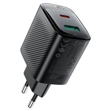Сетевое зарядное устройство ACEFAST A106 PD45W GaN (USB-C+USB-A) charger (EU) Black 826364494 фото