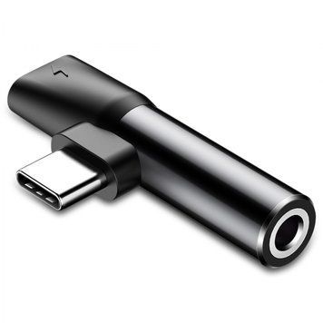 Кабель-перехiдник Baseus L41 Type-C(input) for Type-C female connectors+3.5 mm female Black 961748653 фото