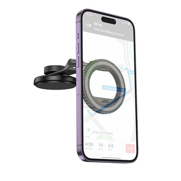Автодержатель для телефона HOCO H77 View folding magnetic ring car holder (center console) Black Metal Gray 954250517 фото