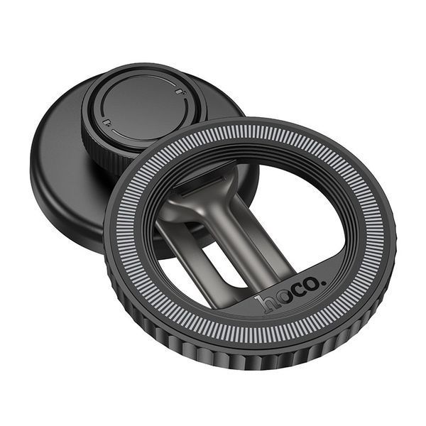 Автодержатель для телефона HOCO H77 View folding magnetic ring car holder (center console) Black Metal Gray 954250517 фото